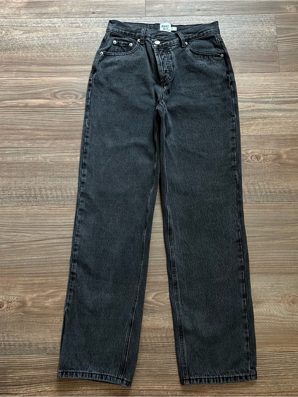 Princess Polly Holly Asymmetric Straight Leg Black Denim Jean